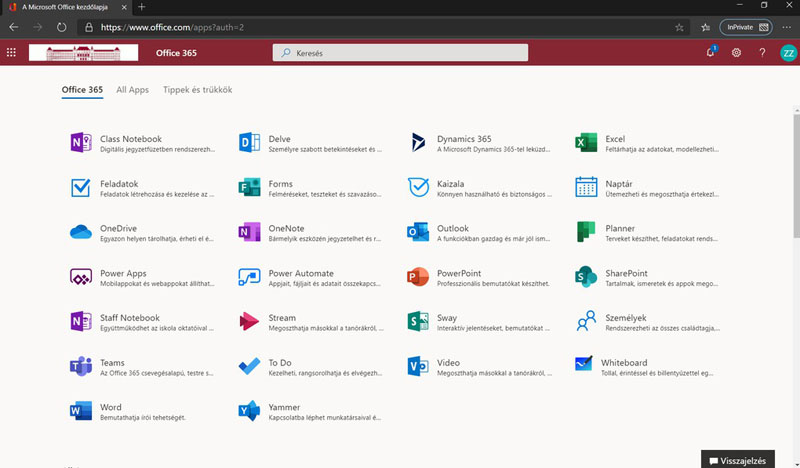 Office 365 összes alkalmazás képernyőkép