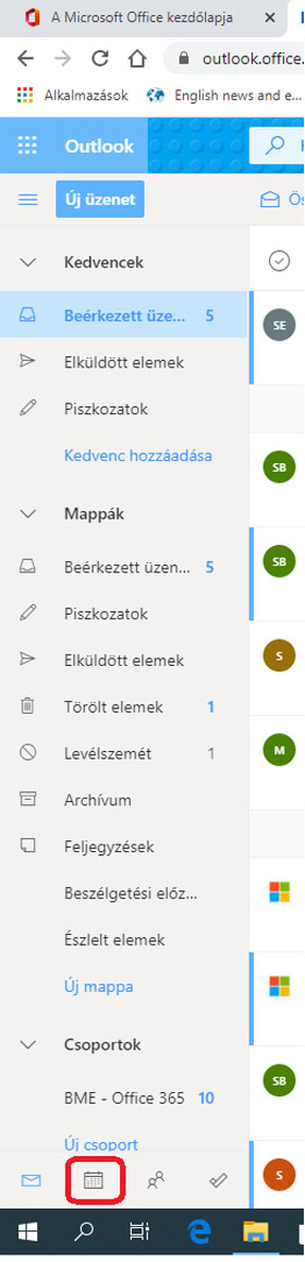 Képernyőkép webes Outlook